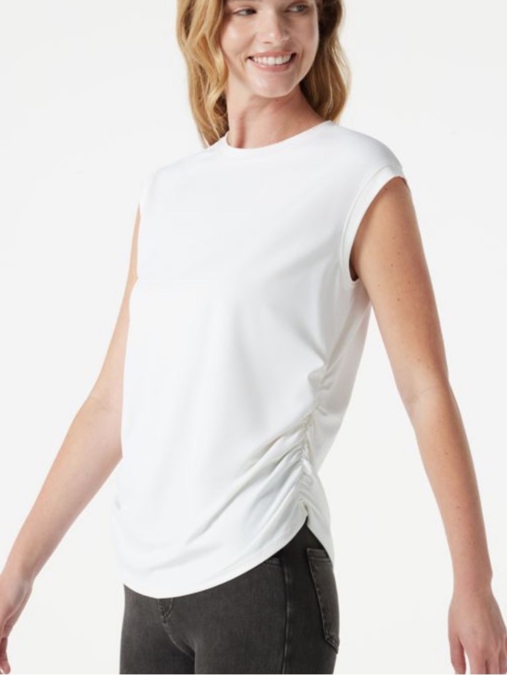 Halara White Ruched Sides Sleeveless Tee NWT M